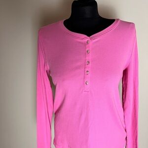 GAP Bright Pink Long Sleeve Henley Tee